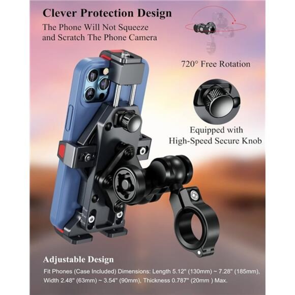 Aluminum Alloy Motorcycle Phone Mount with Vibration Dampener - Picture 5 of 7